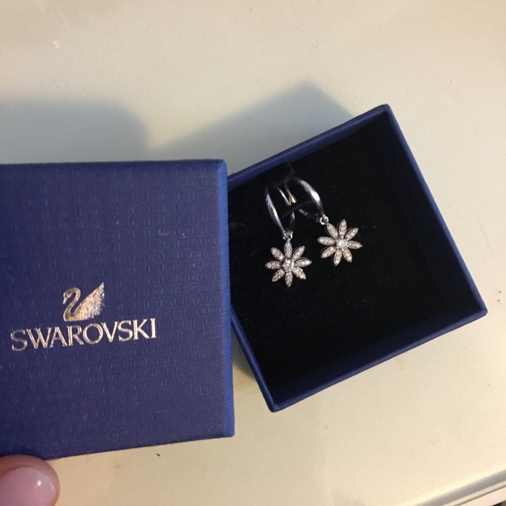 Swarovski sterling silver flower dangle earrings